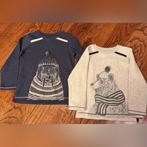 Mud Pie Adorable Long Sleeve Animal Print Tees - Navy and Cream - size 2T